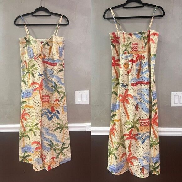 Anthropologie Farm Rio Copacabana Eyelet Dress Cover Up Tropical Midi XS NEW - Picture 15 of 16